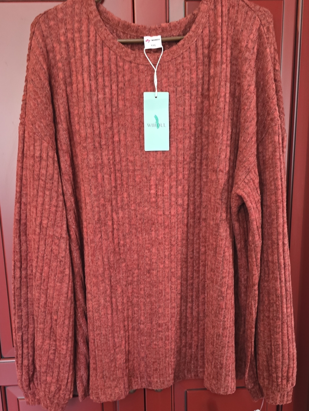 WILDFABLE Rust Ribbed Long-Sleeve Women's Top